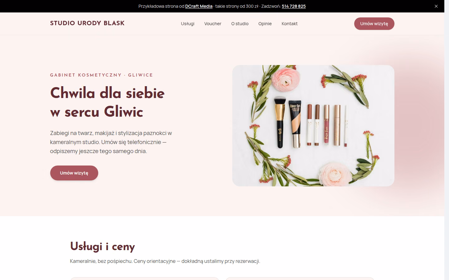 Przykładowa strona: Studio Urody Blask