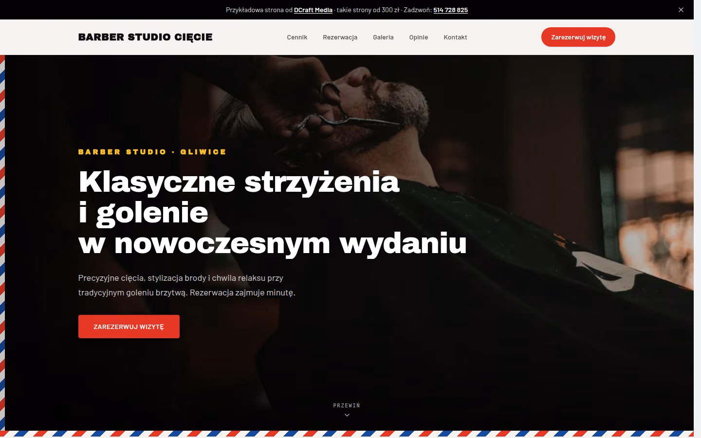 Przykładowa strona: Barber Studio Cięcie